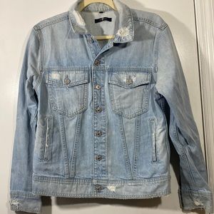 7 For All Mankind denim jacket. XS boyfriend fit. Light blue denim, distressed.